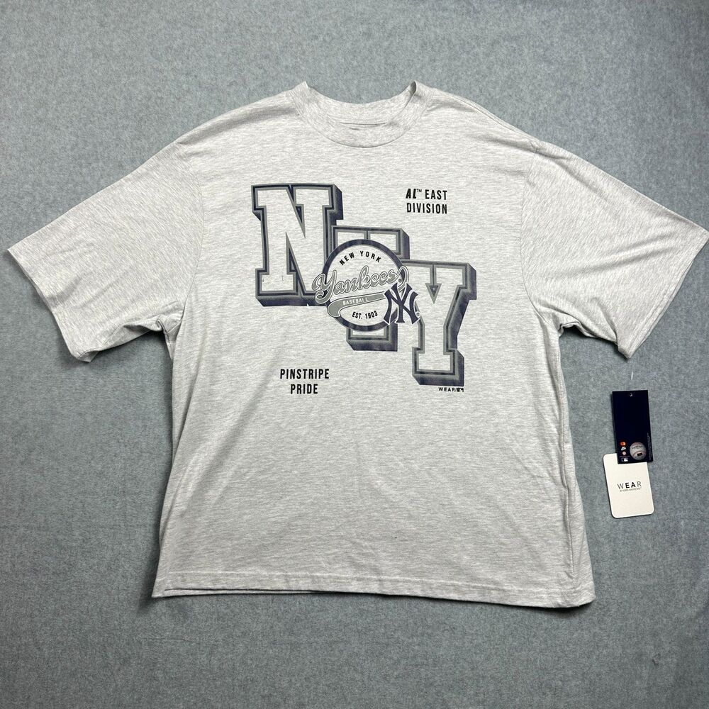 New NYC Yankees  MLB Baseball Gray T'shirt Wear By Erin Andrews Size L/G